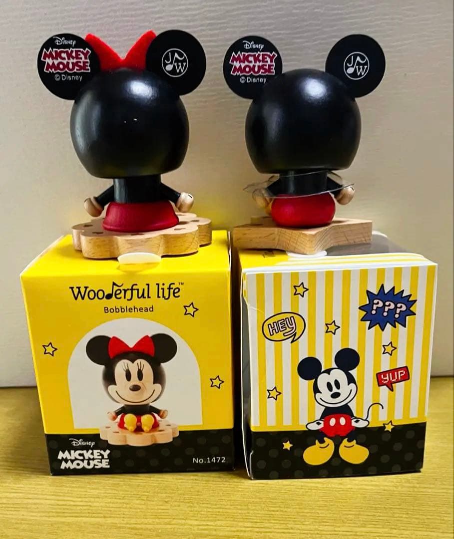 ディズニー ミッキー ミニー 木製 首振り フィギュア 2体セット インテリア