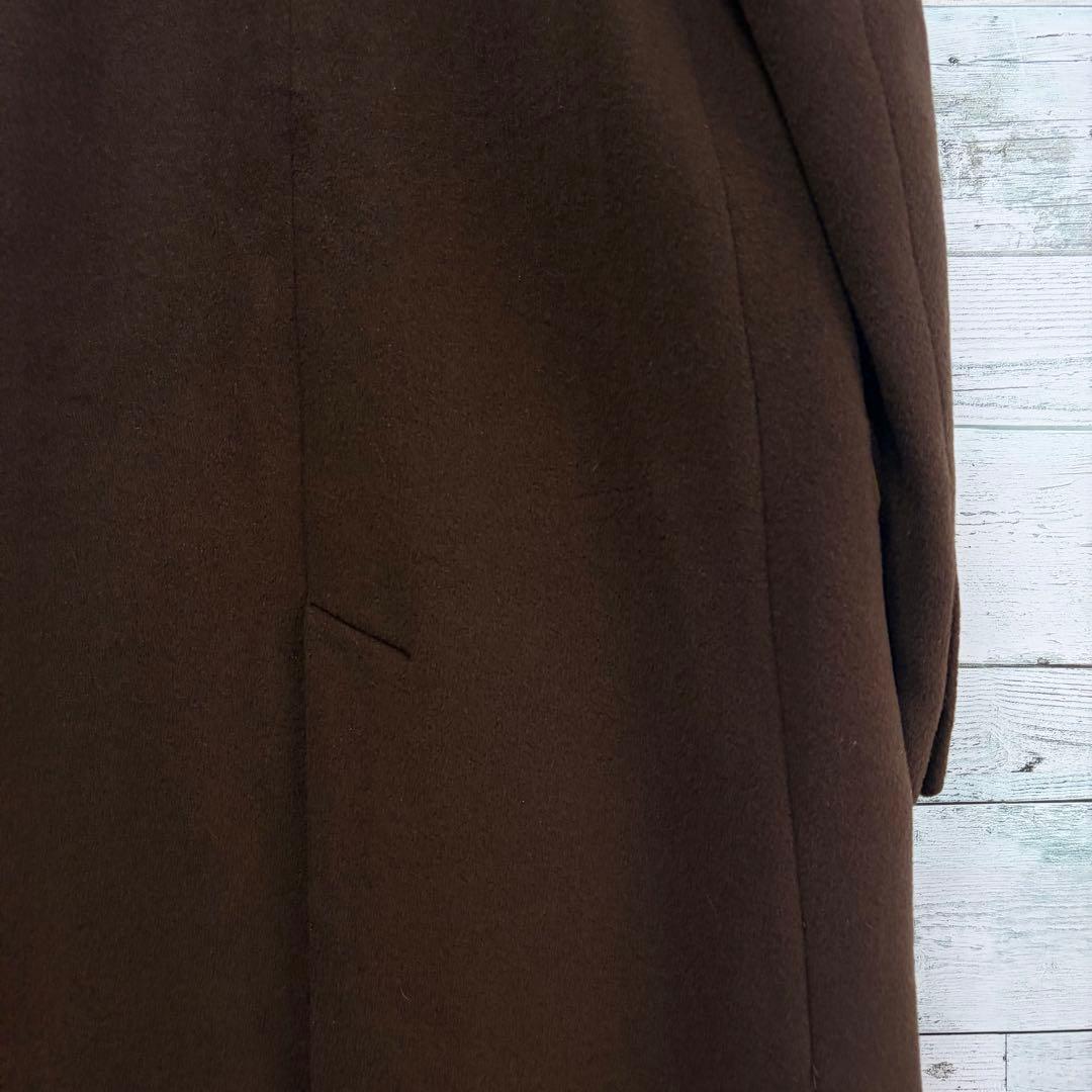 ☆大きいサイズ・XL☆チェスターコート　裏地総柄　羊毛&カシミヤ　ブラウン