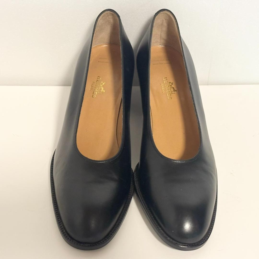 【ランクAB】HERMES パンプス 38.5 約25cm レザー ブラック