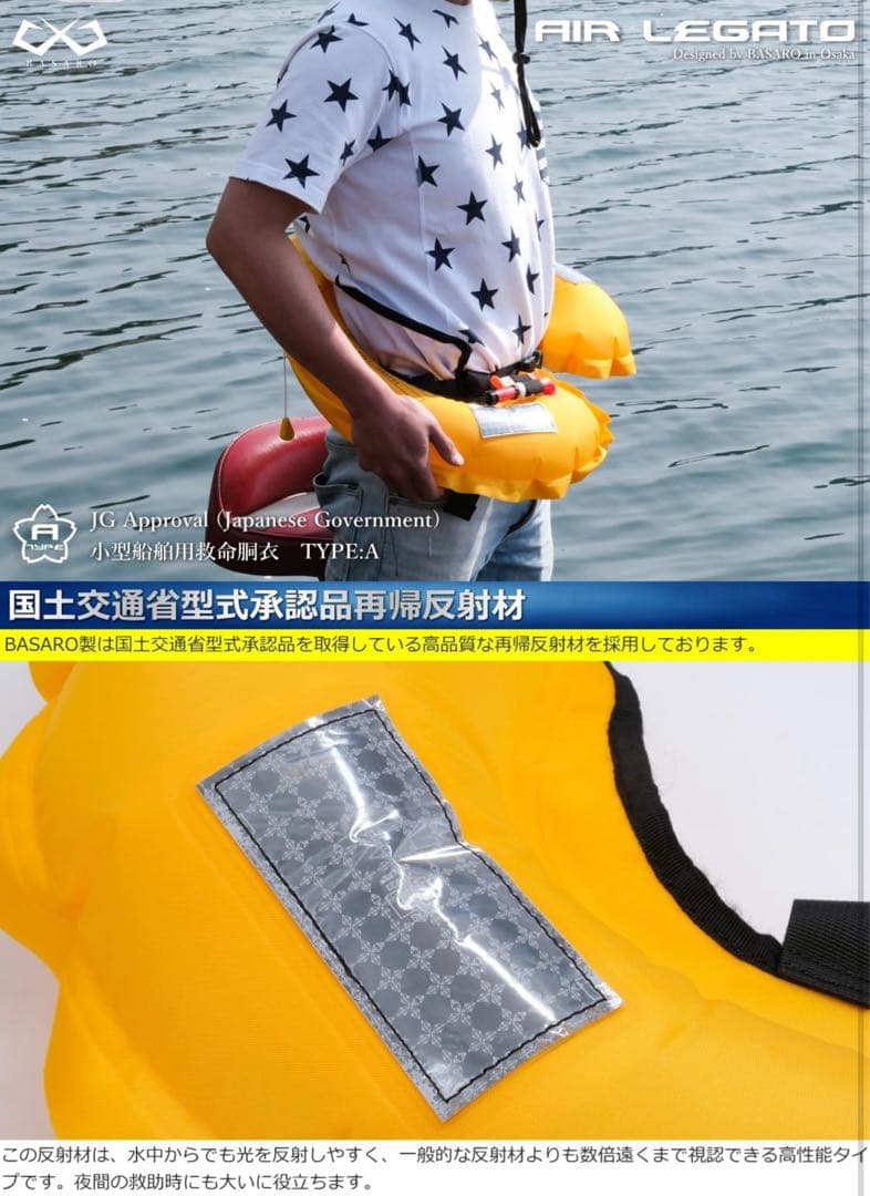 新品 桜マーク ライフジャケット手動膨脹式 ボンベ付き 型式承認 レッド