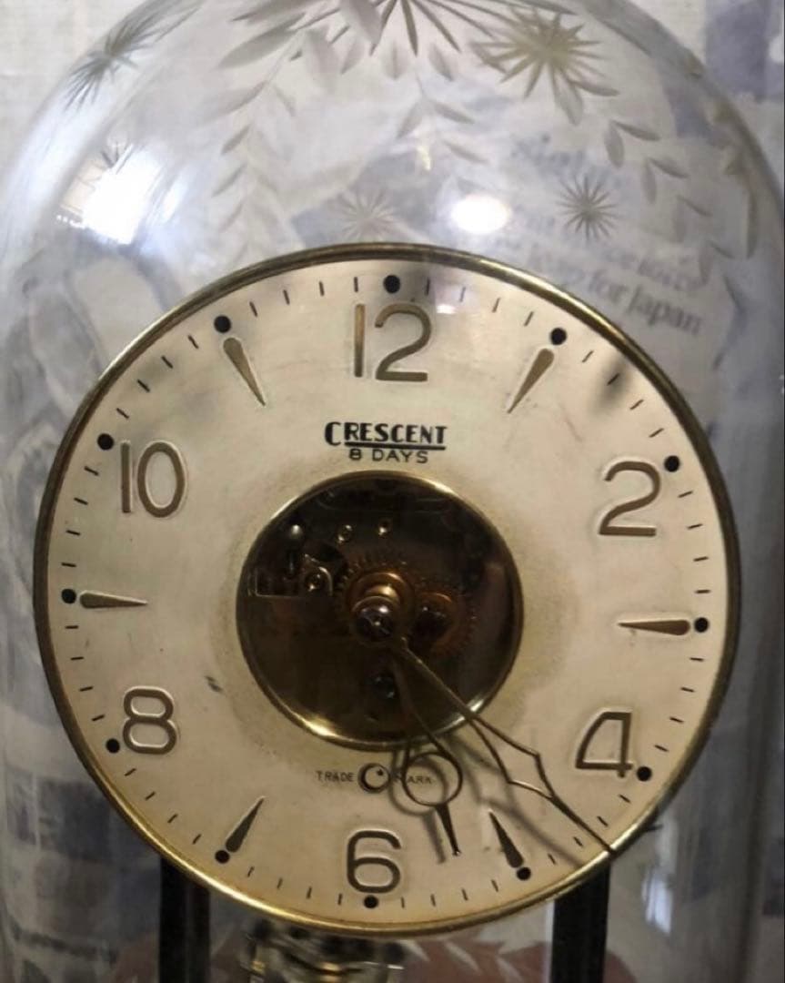 アンティーク ドイツ製CRESCENT ガラスドームゼンマイ振り子大理石置時計