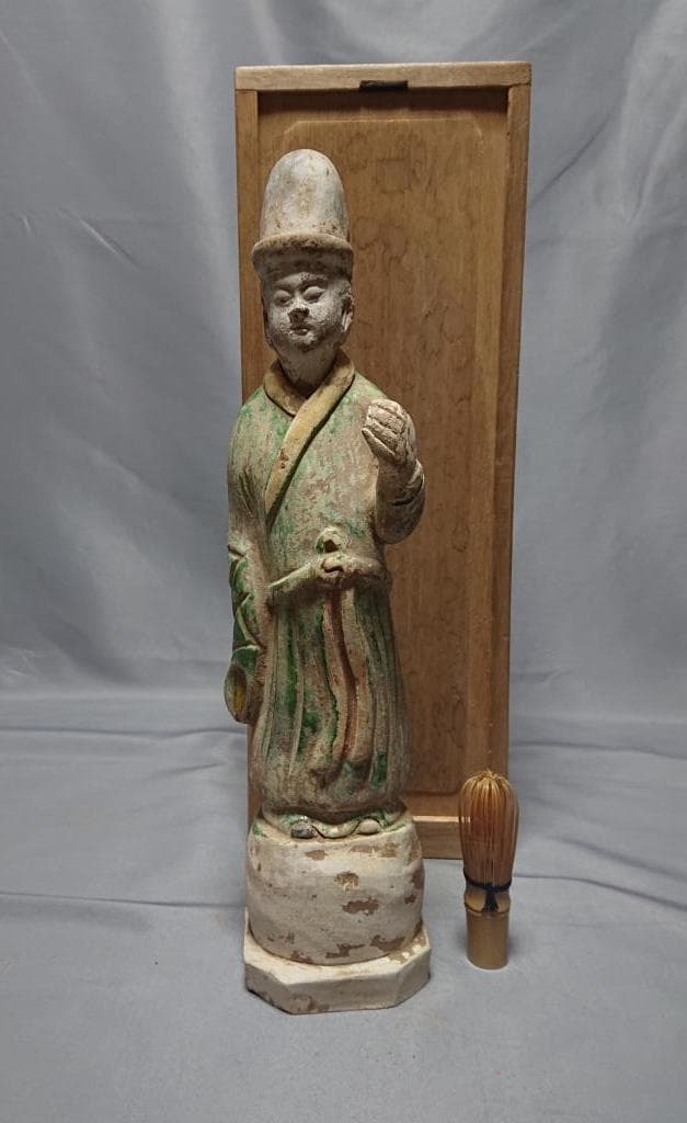 コレクター収集品　中国　唐三彩　立像　36.5cm