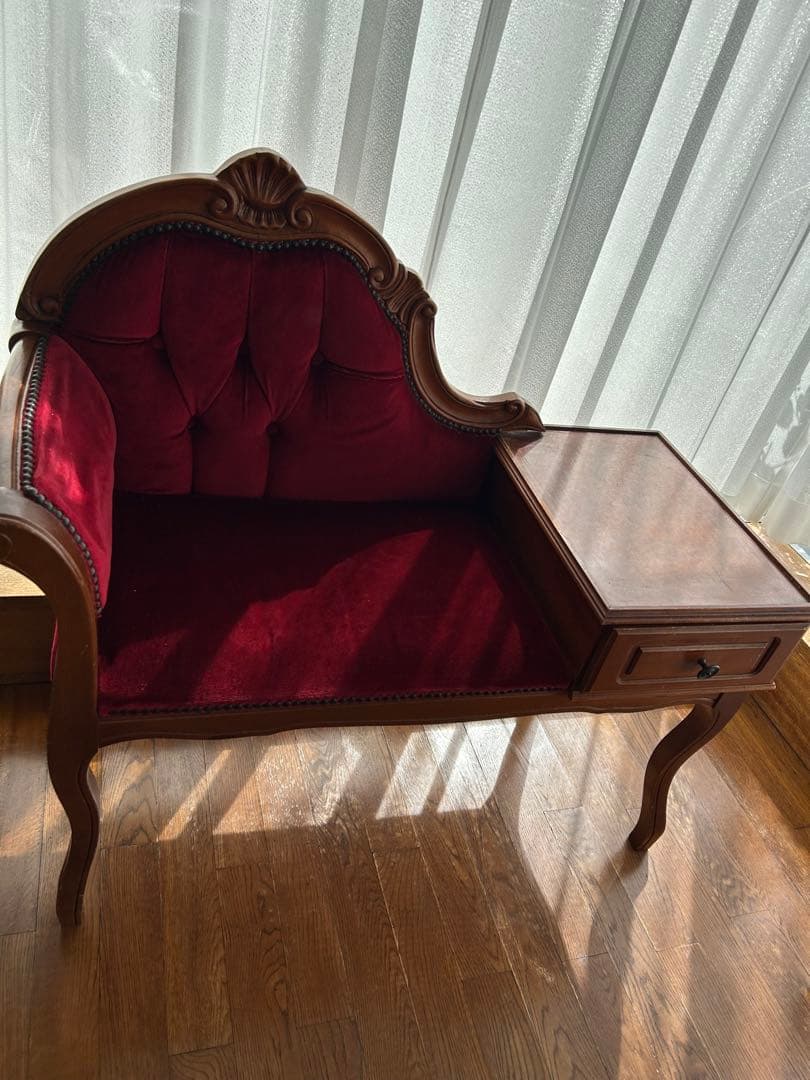 ワインレッド 木製 ソファ 引き出し付き