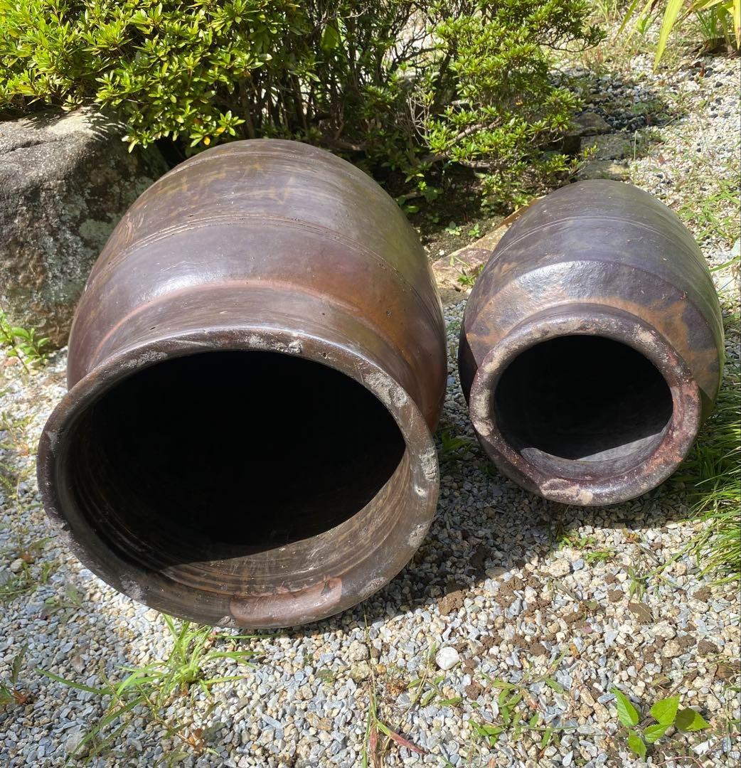 佐賀の古民家より★大小2個セット　壺　ツボ　甕　カメ　傘立て　フラワースタンド