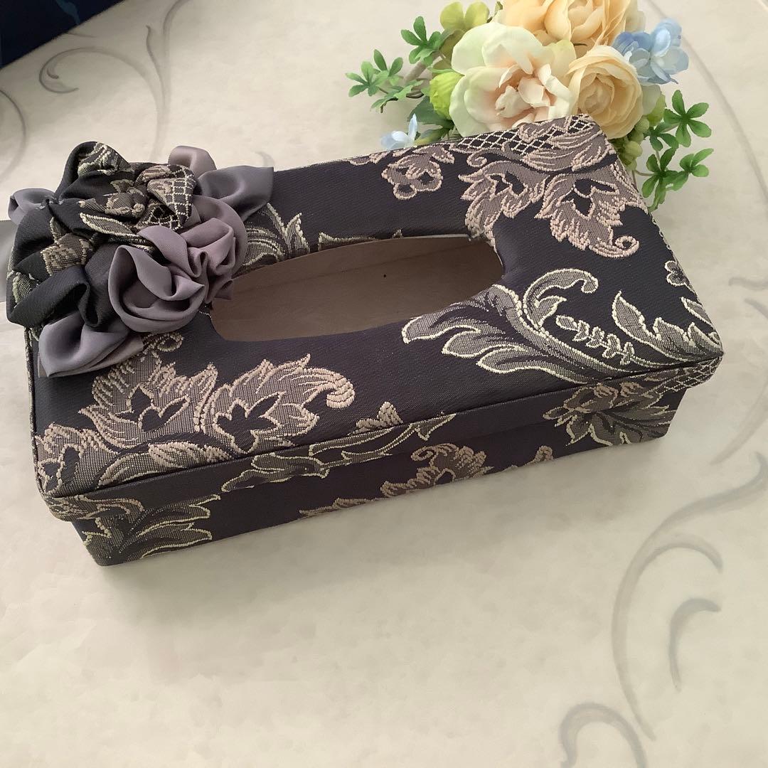 高級　エレガント　花柄 ティッシュボックス　しっかり素材