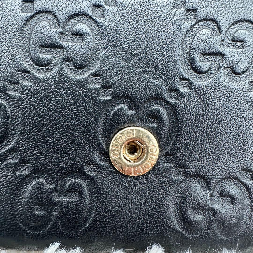 ✨美品✨グッチ　長財布　二つ折り財布　GG柄 ロゴプレート　レザー　黒