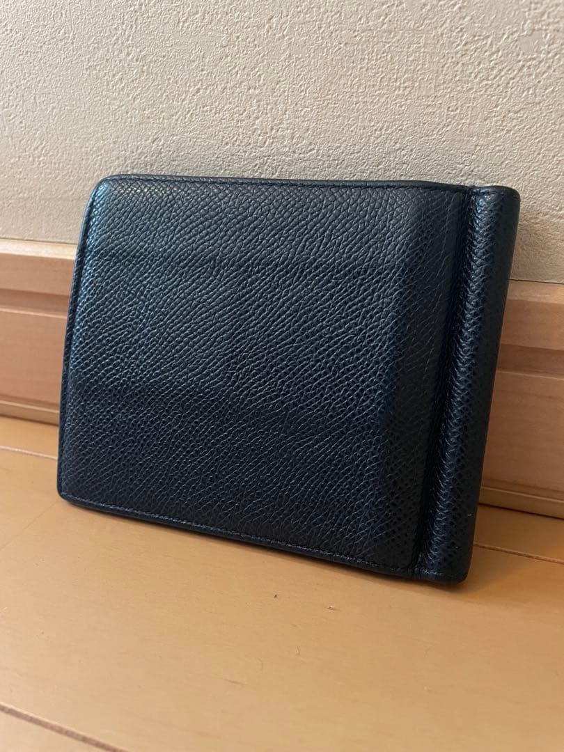 ブルガリBVLGARI マネークリップ ネイビー レザー メンズ