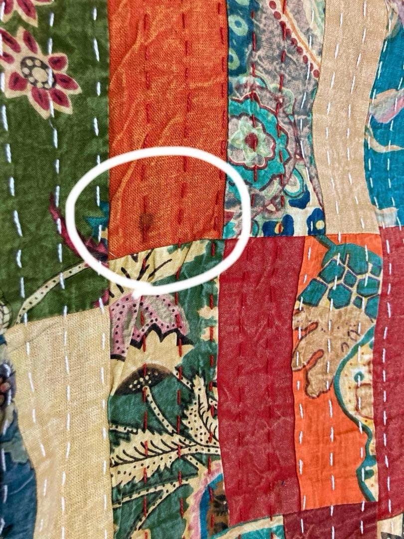 インド　ダブルサイズ　パッチワーク　ストーンウォッシュ×花柄