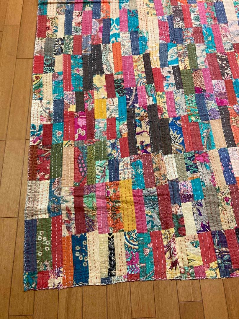 インド　ダブルサイズ　パッチワーク　ストーンウォッシュ×花柄