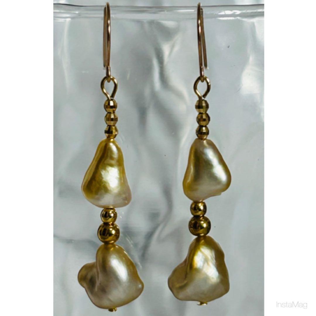 (M0202-3)K18YG南洋ゴールデンケシパールアメリカンピアス