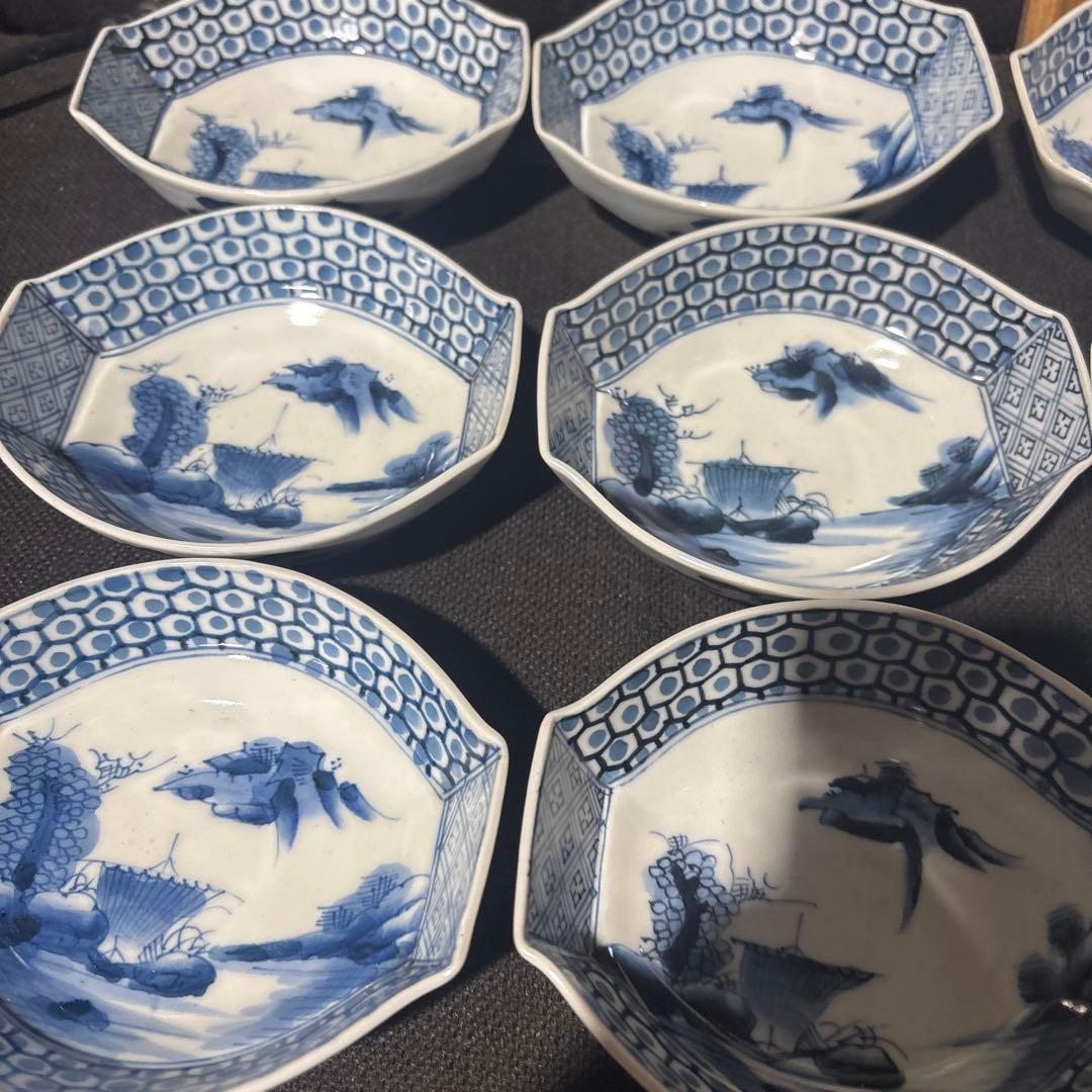 古伊万里 舟形唐山水図 八角形皿 20枚セット