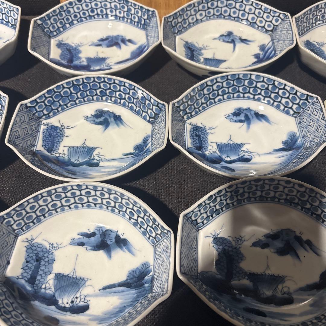 古伊万里 舟形唐山水図 八角形皿 20枚セット