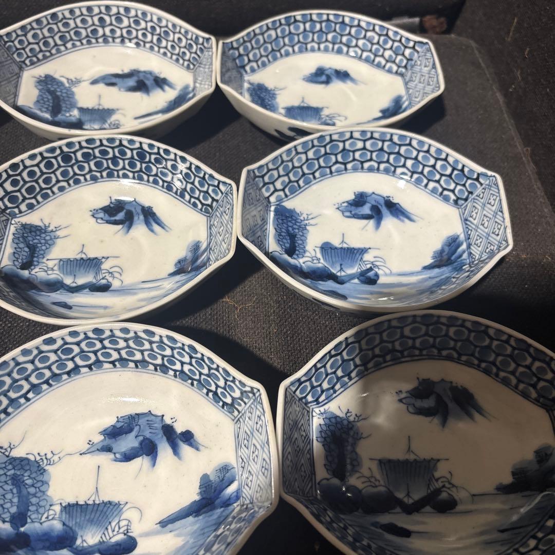 古伊万里 舟形唐山水図 八角形皿 20枚セット