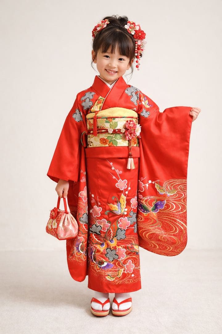 ◎mk-3459　七五三　女の子　着物・襦袢セット　7歳　　1-27