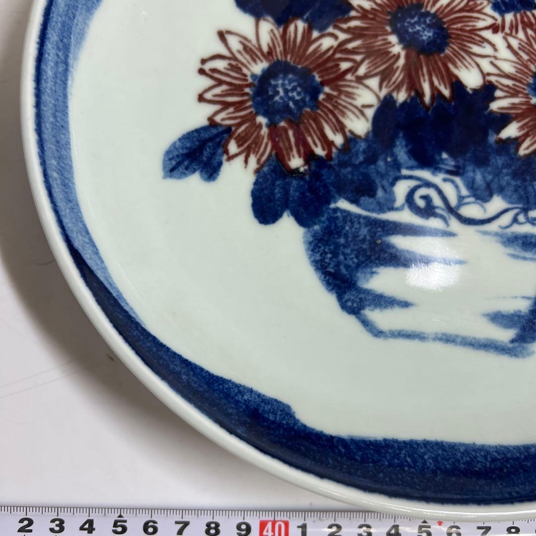 専用　中国景徳鎮　青絵青花大皿　箱付　直径25.8㎝　東Y8-0108⑤タウオ