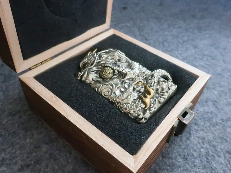 ジッポ ZIPPO ライター 竜 龍 ドラゴン 両面 如意宝珠 付 高級木箱付