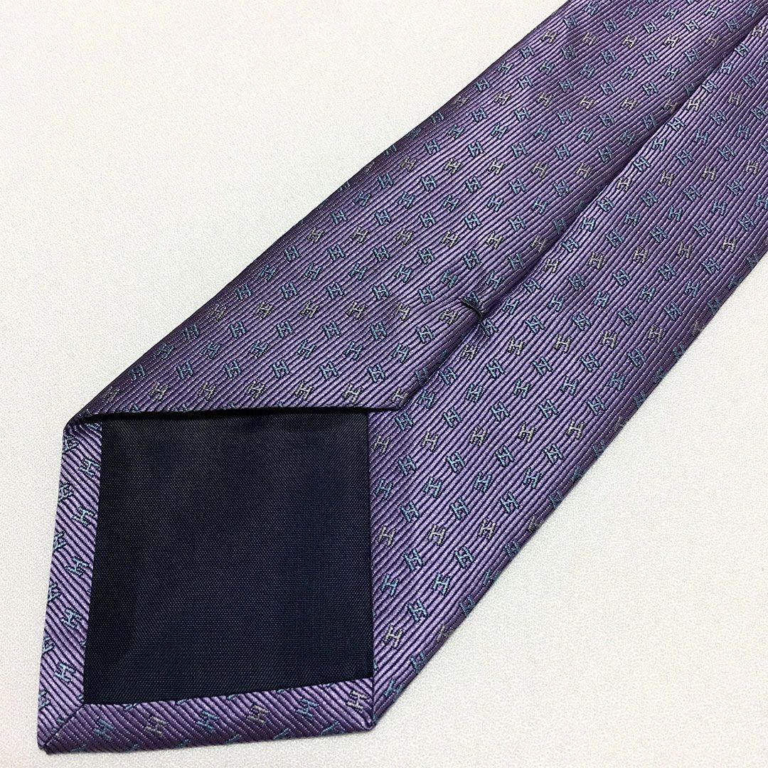 未使用級 エルメス HERMES ネクタイ シルク100% パープル H柄