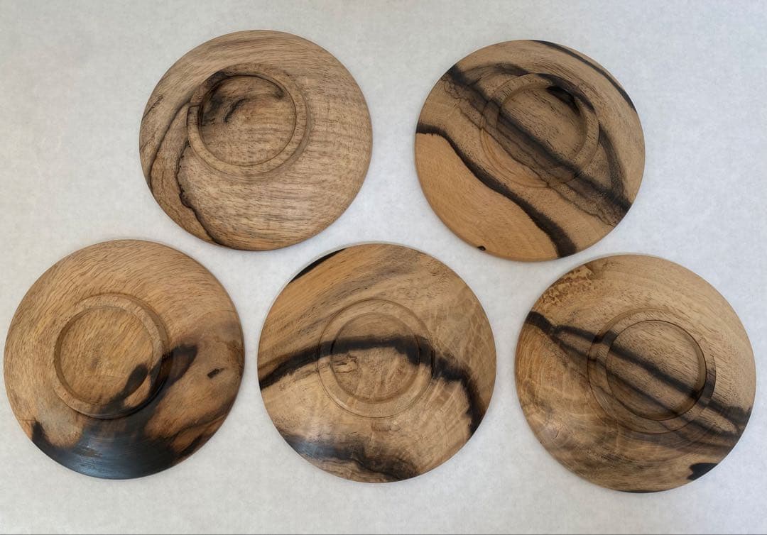 黒柿茶托 5客と茶入れのセット