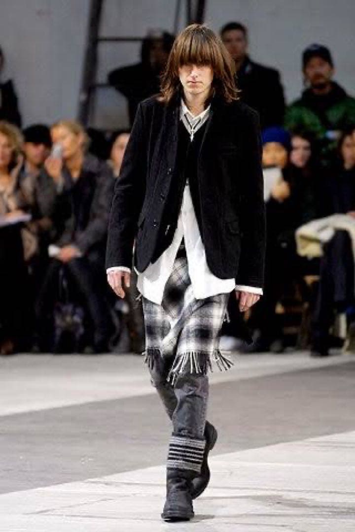 07AW NUMBER (N)INE 巻きスカート オンブレチェック フリンジ