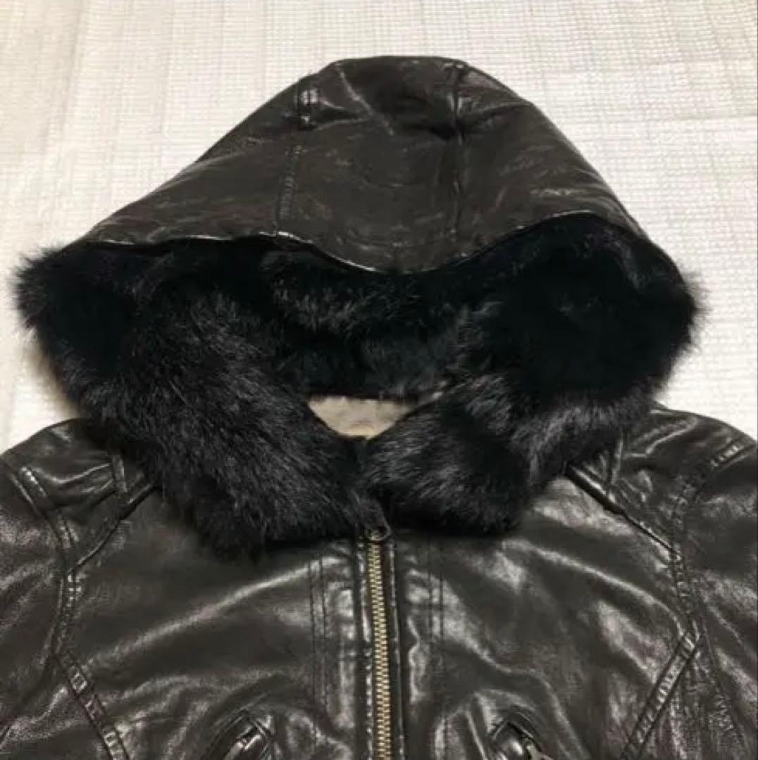 SISTEMATIC ブラックレザージャケット フード付き