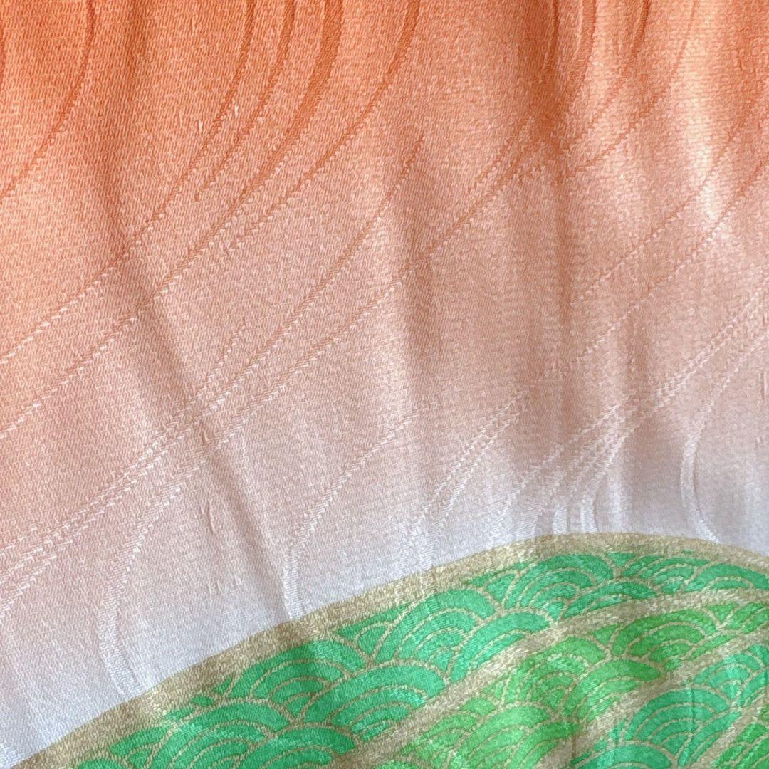 フルセット七五三７歳女の子　オレンジ地　傘椿　黒地袋帯　袖なし長襦袢7125