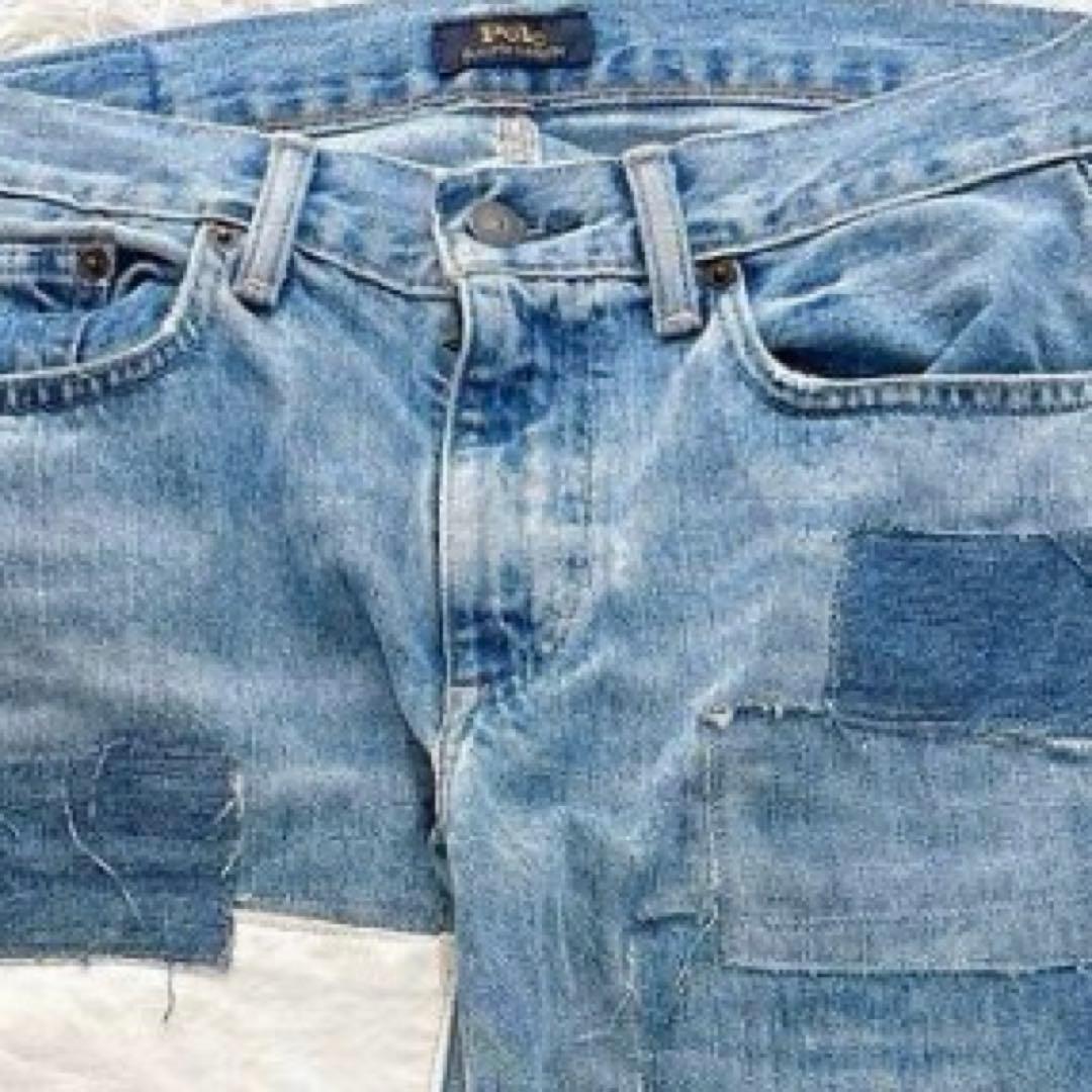 【本日お値引】ポロ　パッチワーク　デニム　ボーイフレンドジーンズ　ロゴ入り　25