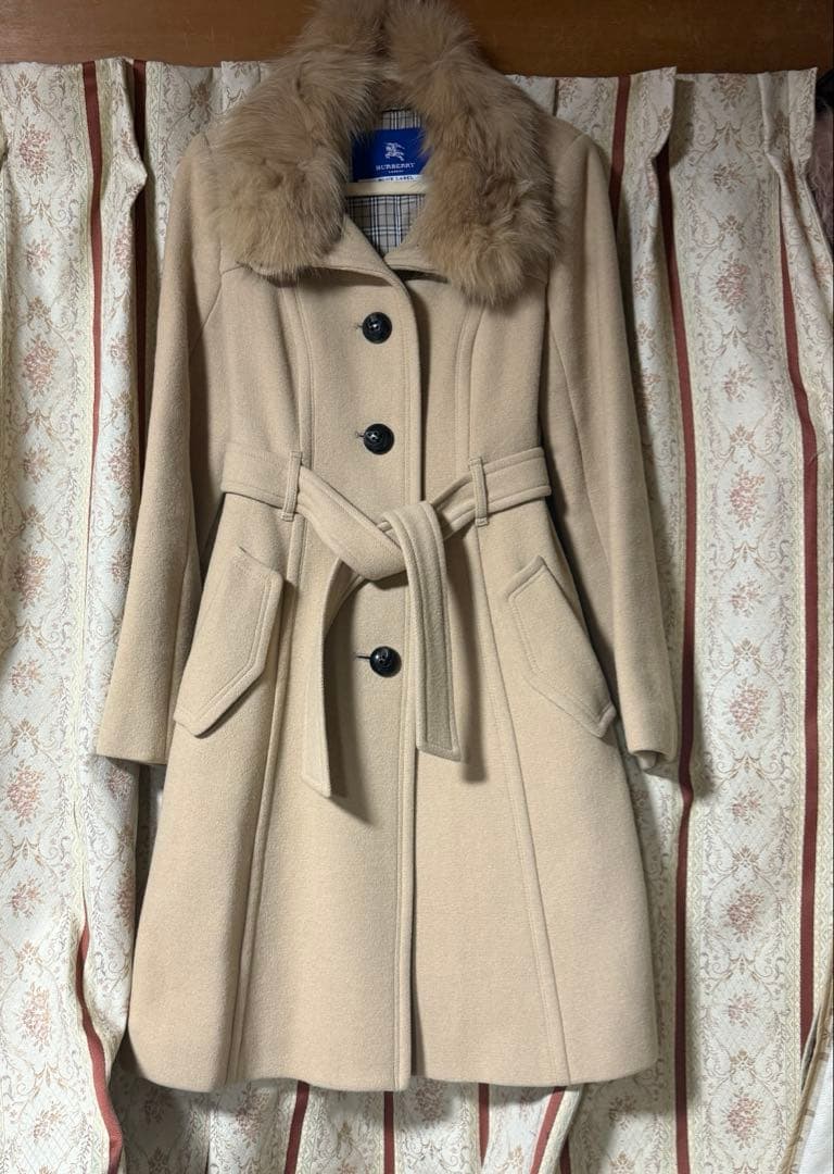 美品Burberry Bluelabel フォックスファーアンゴラロングコート