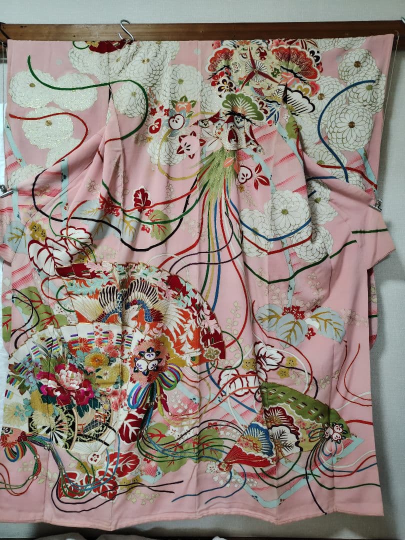 アンティーク振袖 ピンク 状態悪い 金駒刺繍　鳳凰 伝統柄振袖　牡丹刺繍　レトロ