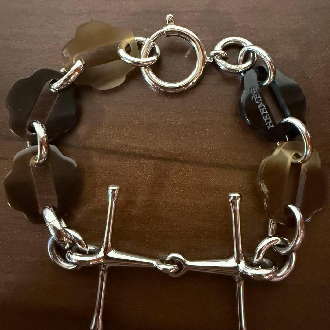 HERMES エルメス バッファローホーン シルバー Hチャーム ブレスレット