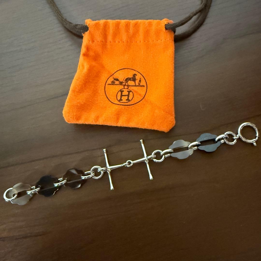 HERMES エルメス バッファローホーン シルバー Hチャーム ブレスレット