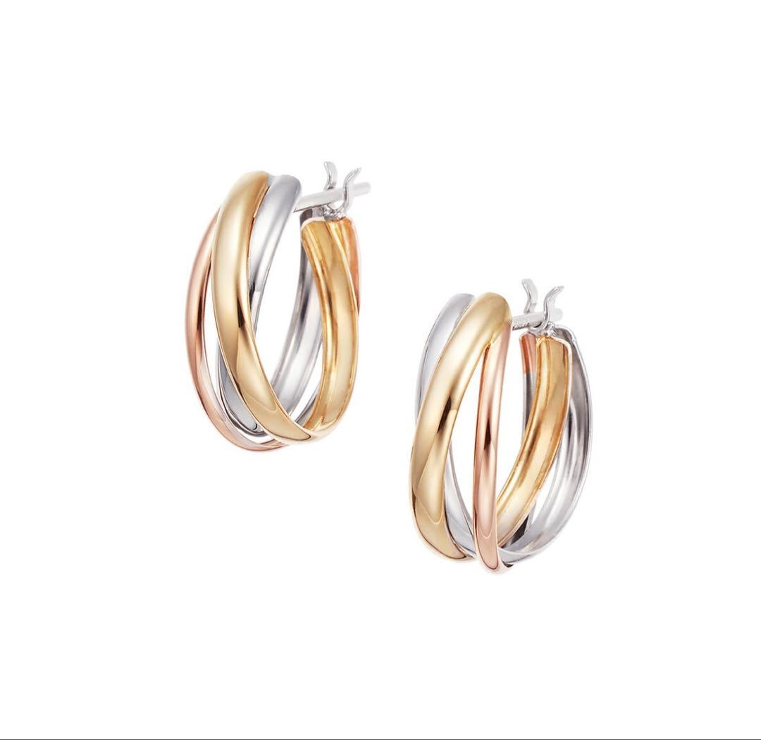 ツツミ　K10ホワイト　イエロー　ピンクゴールドトリニティ　フープ　ピアス