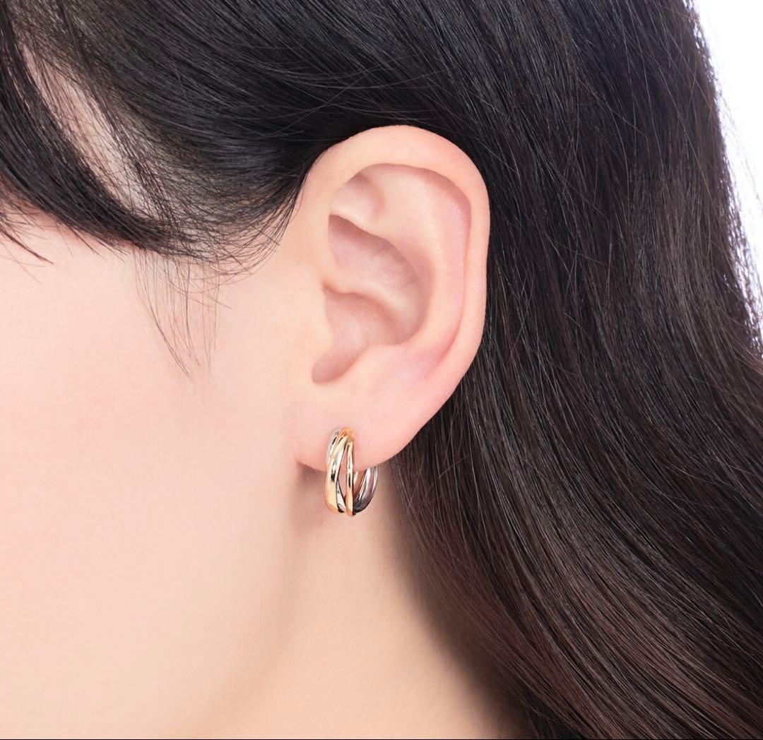 ツツミ　K10ホワイト　イエロー　ピンクゴールドトリニティ　フープ　ピアス