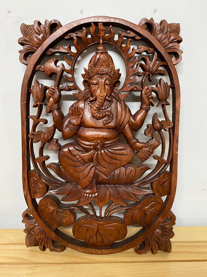 木彫り ガネーシャ 壁掛け 木製 アジアン タイ インド 雑貨 置物