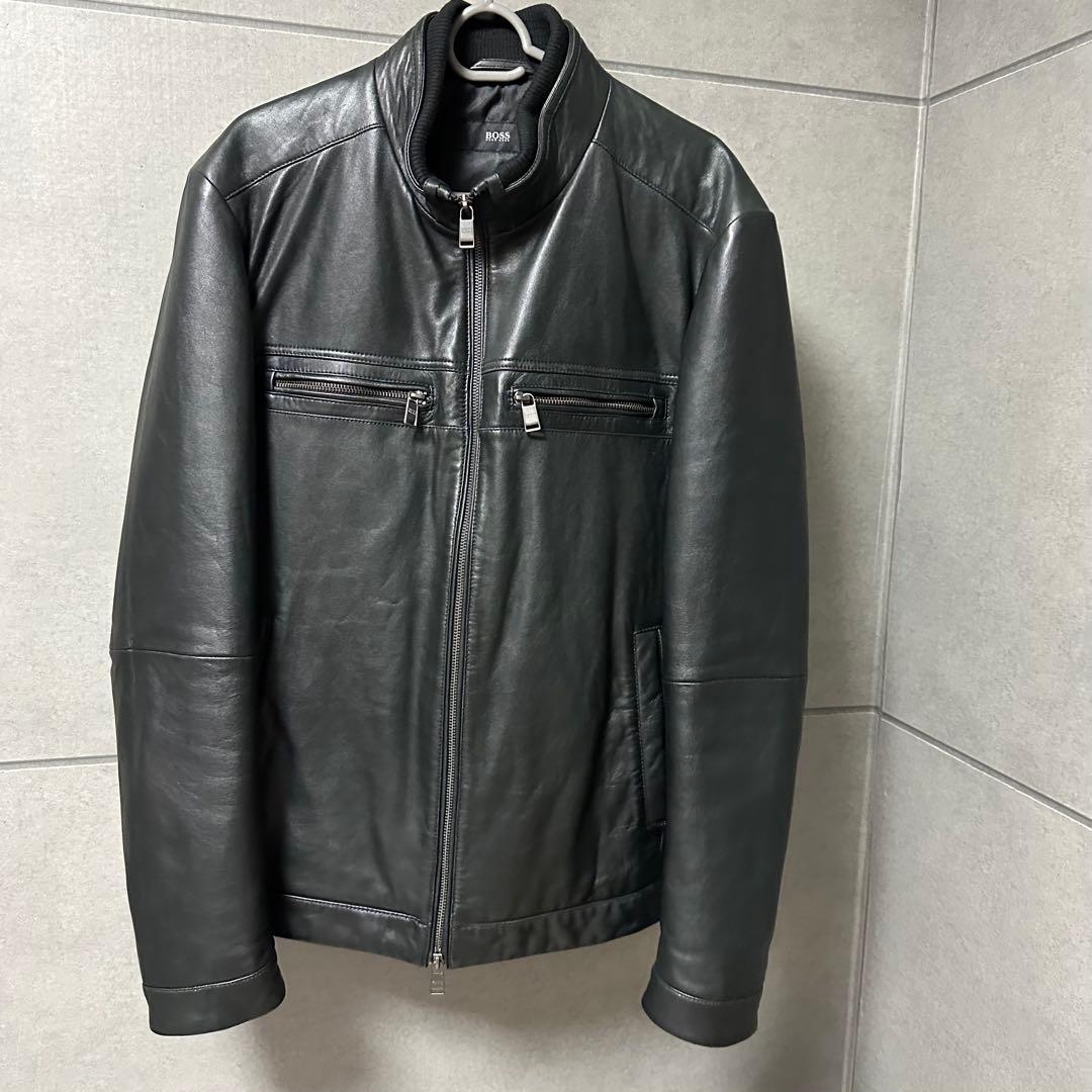 HUGO BOSSレザー シングルライダース　ジャケット