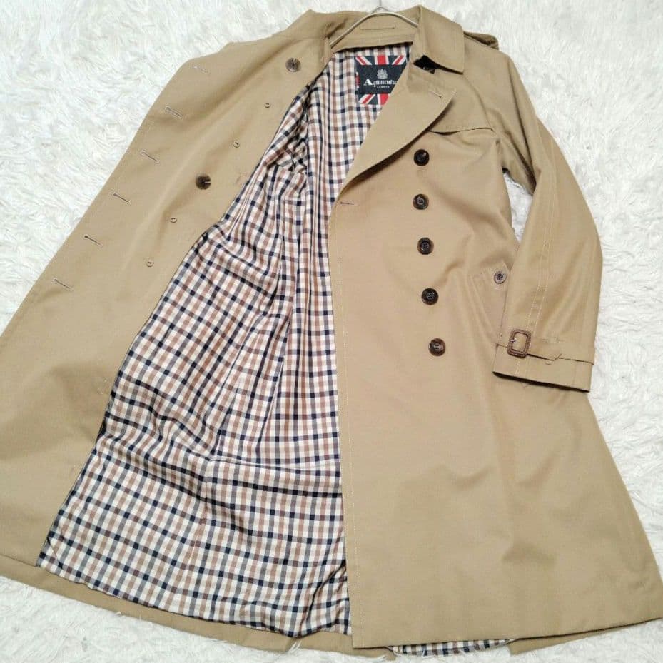 【美品】アクアスキュータム☆現行　ユニオンジャック　チェック　トレンチコート