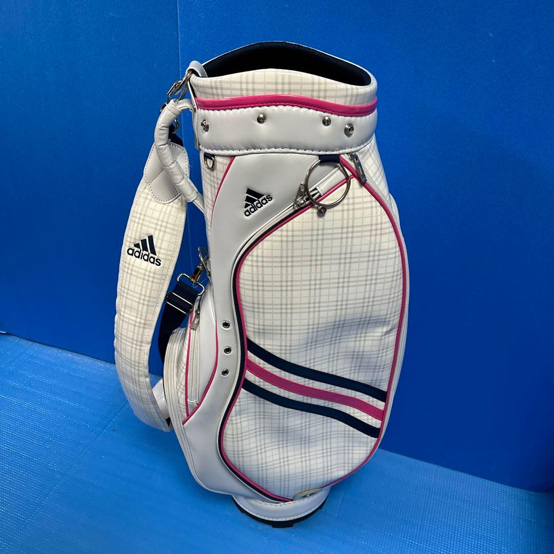 adidas チェック柄キャディバッグ ホワイト/ピンク・レディース