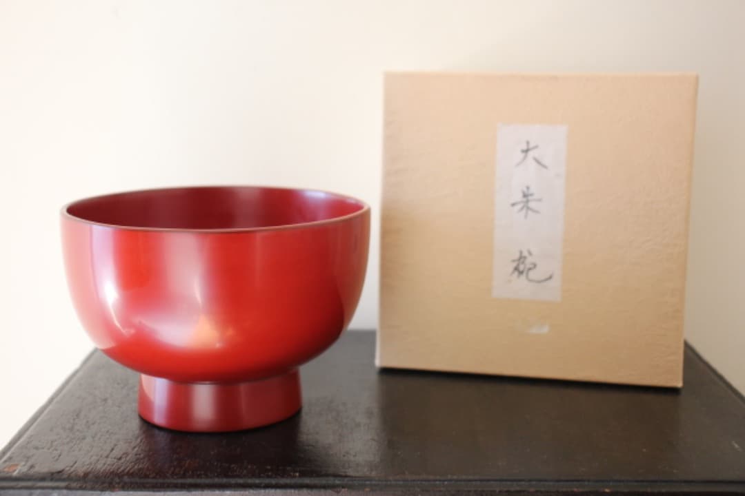 未使用・箱入　佐藤阡朗（せんろう）　大朱椀　朱塗　漆器