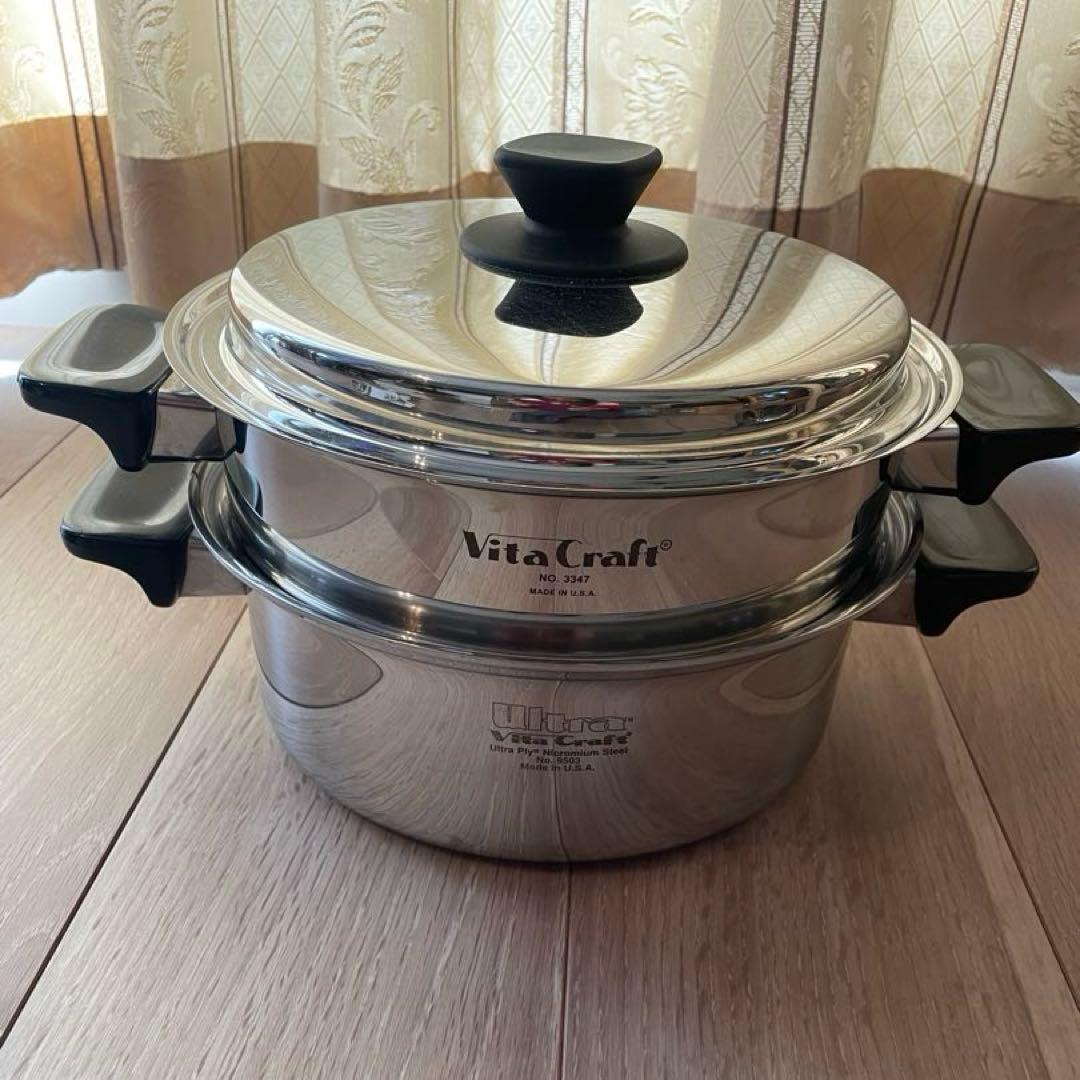 VitaCraft ステンレス両手鍋 蒸し器付き 中型