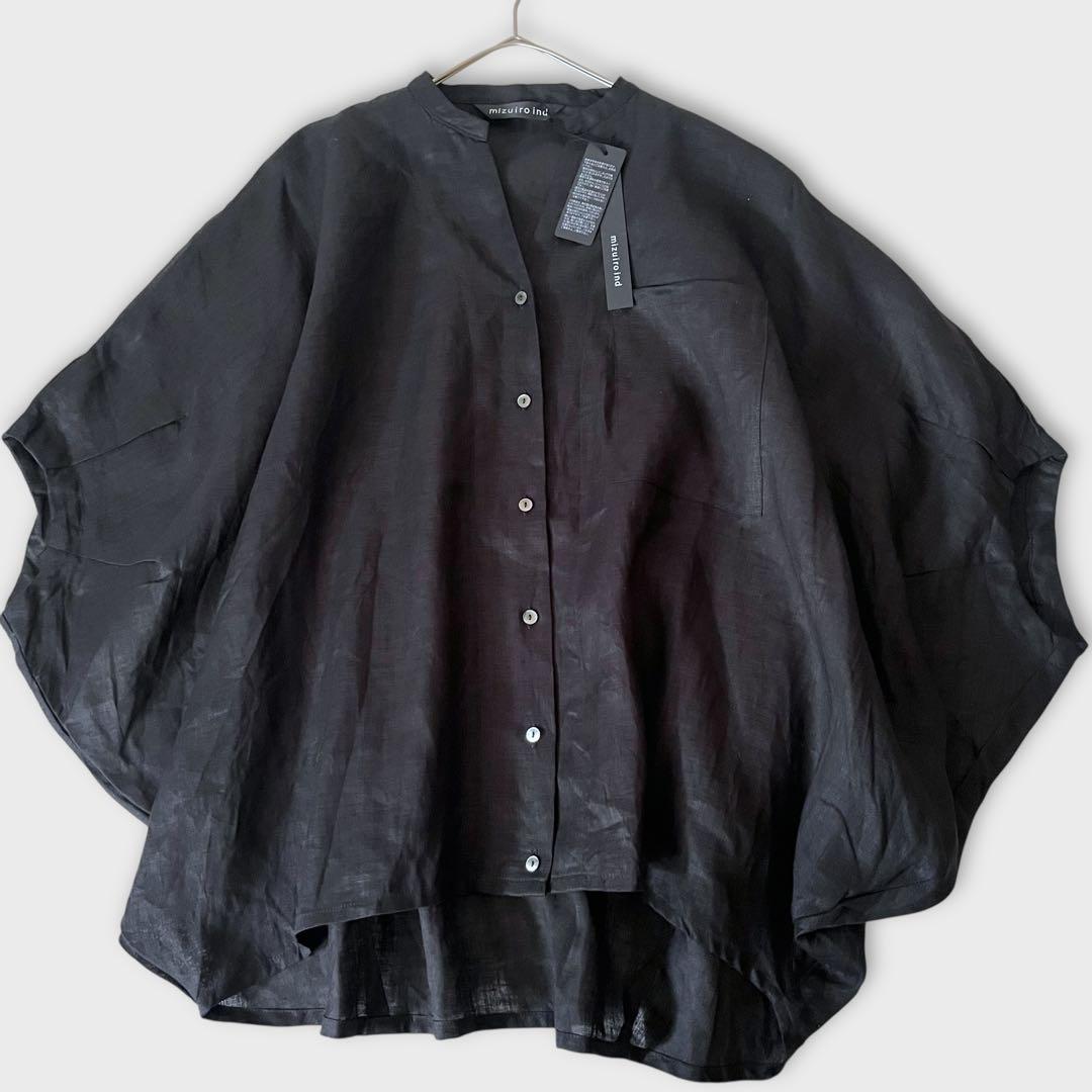 新品未使用 mizuiroind 25SSリネンスタンドカラーコクーンシャツ