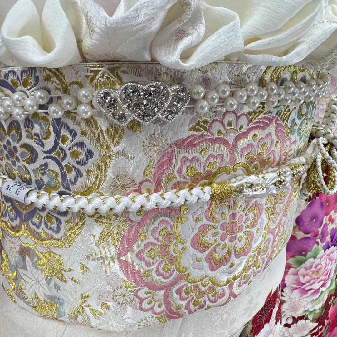 振袖8点フルセット　豪華絢爛 花丸文 桜 牡丹 刺繍 金彩　正絹　ショール付