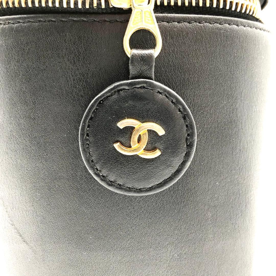シャネル バニティバッグ ビコローレ ココマーク ゴールド金具 ラムスキン 黒