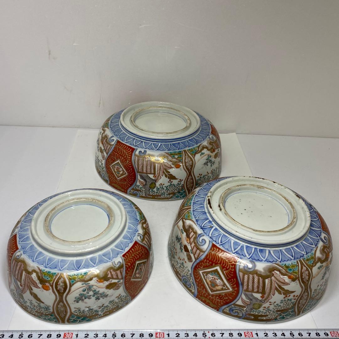 古伊万里　染錦　三ツ鉢　直径24.7・22・19㎝　タサオ　東な7-0305②