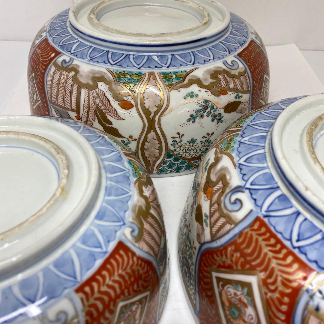 古伊万里　染錦　三ツ鉢　直径24.7・22・19㎝　タサオ　東な7-0305②