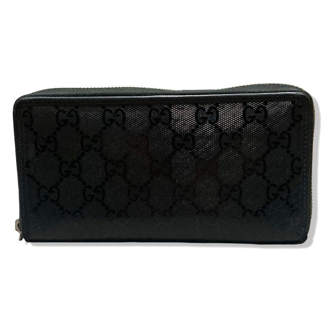 グッチ　長財布　ラウンドジップ　インプリメ　GG柄　インターロッキング　ブラック