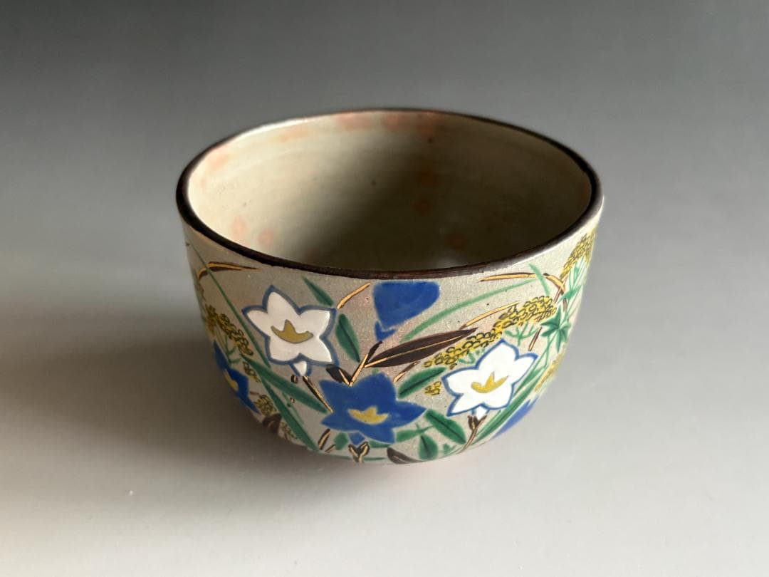 紫水釜　西村徳泉　乾山写　桔梗の絵　茶碗　茶道具