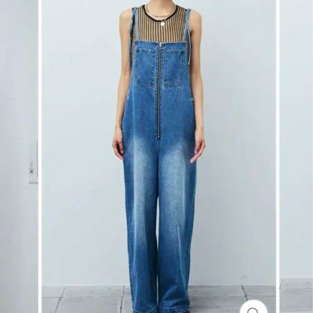 さお　フロントジップデニムサロペット