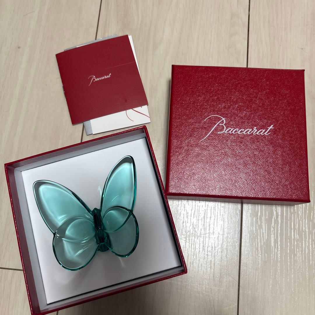 Baccarat 青色クリスタル 蝶 置物