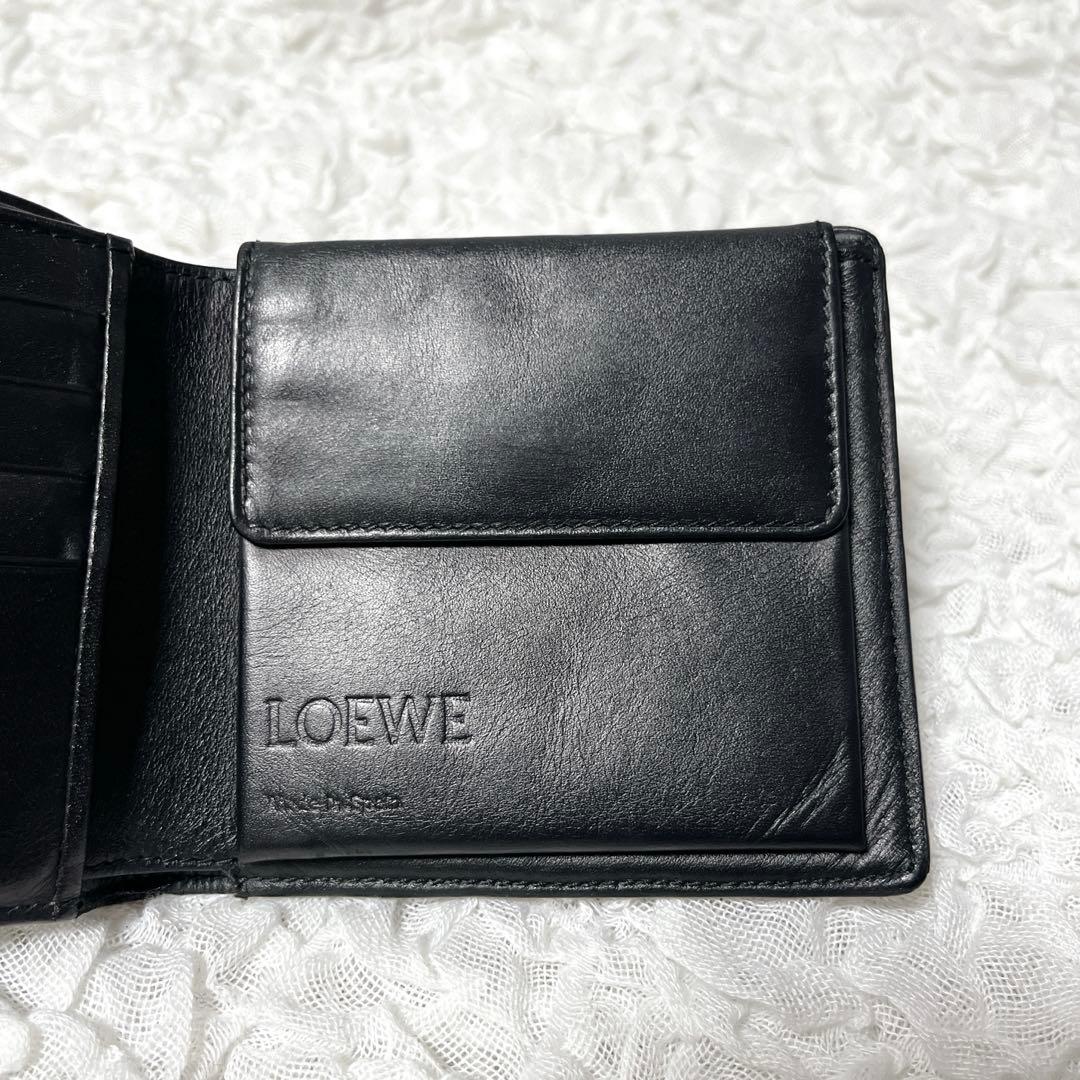 箱付美品✨LOEWE アナグラム　レザー 二つ折り財布　ロエベ　小銭入れ付　黒