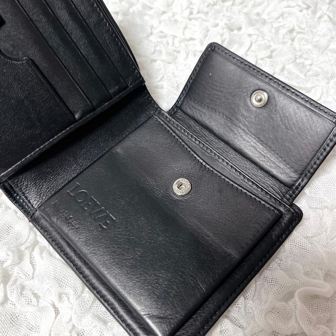 箱付美品✨LOEWE アナグラム　レザー 二つ折り財布　ロエベ　小銭入れ付　黒