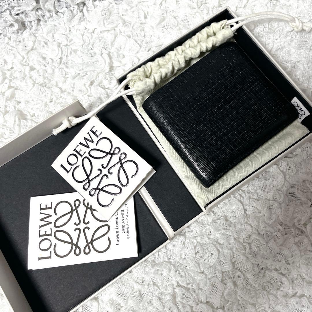 箱付美品✨LOEWE アナグラム　レザー 二つ折り財布　ロエベ　小銭入れ付　黒
